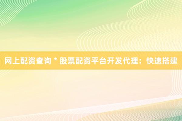 网上配资查询 * 股票配资平台开发代理：快速搭建