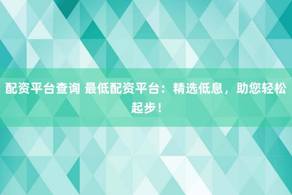 配资平台查询 最低配资平台：精选低息，助您轻松起步！