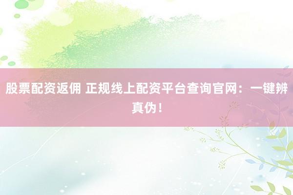 股票配资返佣 正规线上配资平台查询官网：一键辨真伪！