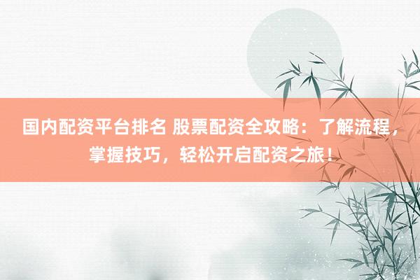 国内配资平台排名 股票配资全攻略：了解流程，掌握技巧，轻松开启配资之旅！