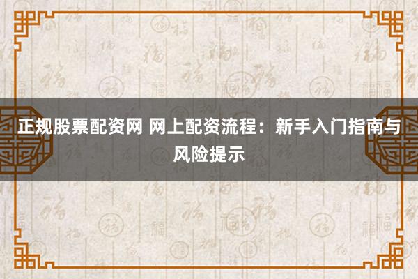 正规股票配资网 网上配资流程：新手入门指南与风险提示