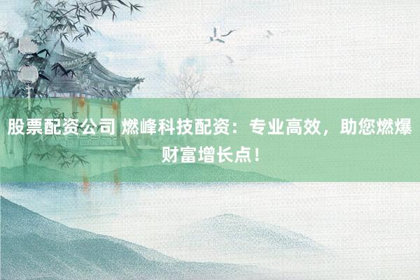 股票配资公司 燃峰科技配资:专业高效,助您燃爆财富增长点!
