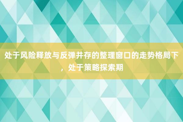处于风险释放与反弹并存的整理窗口的走势格局下，处于策略探索期
