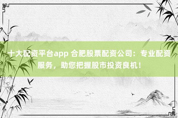 十大配资平台app 合肥股票配资公司：专业配资服务，助您把握股市投资良机！