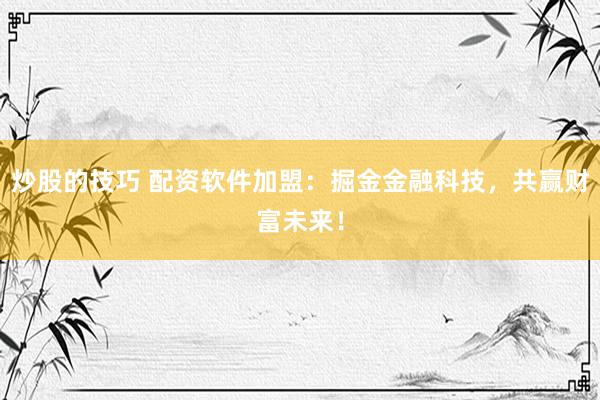 炒股的技巧 配资软件加盟：掘金金融科技，共赢财富未来！