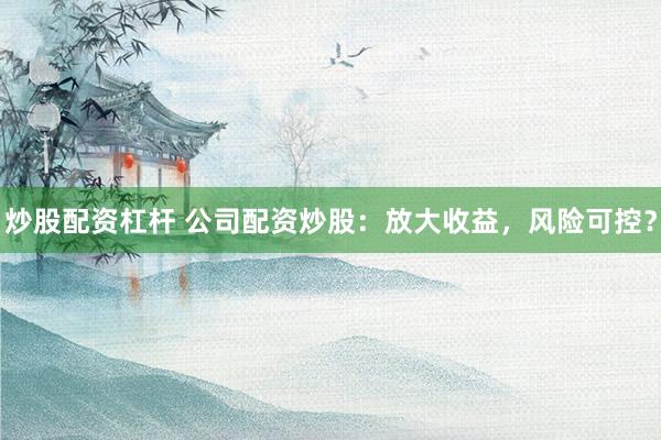 炒股配资杠杆 公司配资炒股:放大收益,风险可控?