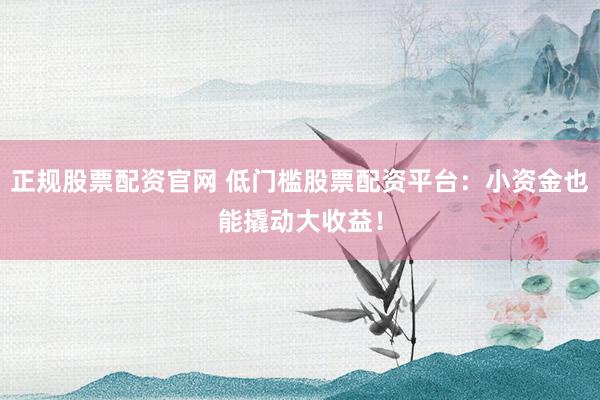 正规股票配资官网 低门槛股票配资平台：小资金也能撬动大收益！