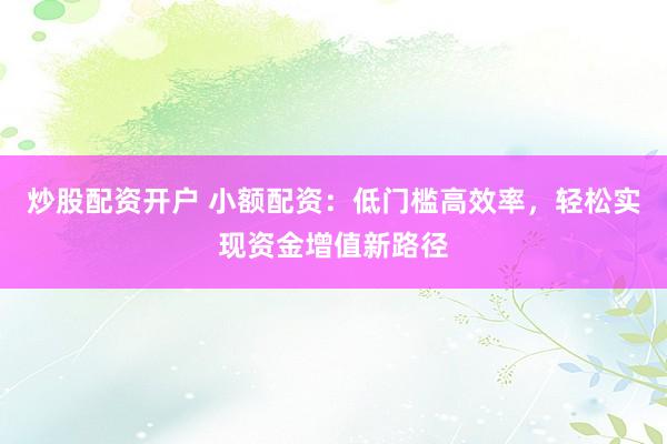 炒股配资开户 小额配资：低门槛高效率，轻松实现资金增值新路径