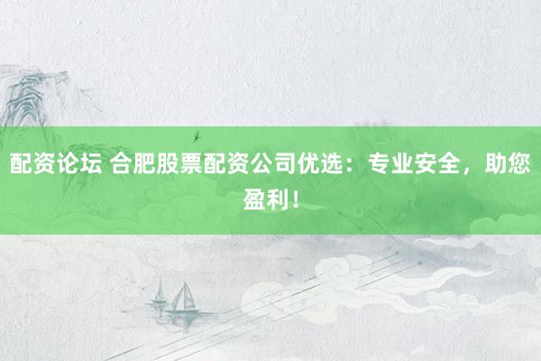 配资论坛 合肥股票配资公司优选:专业安全,助您盈利!